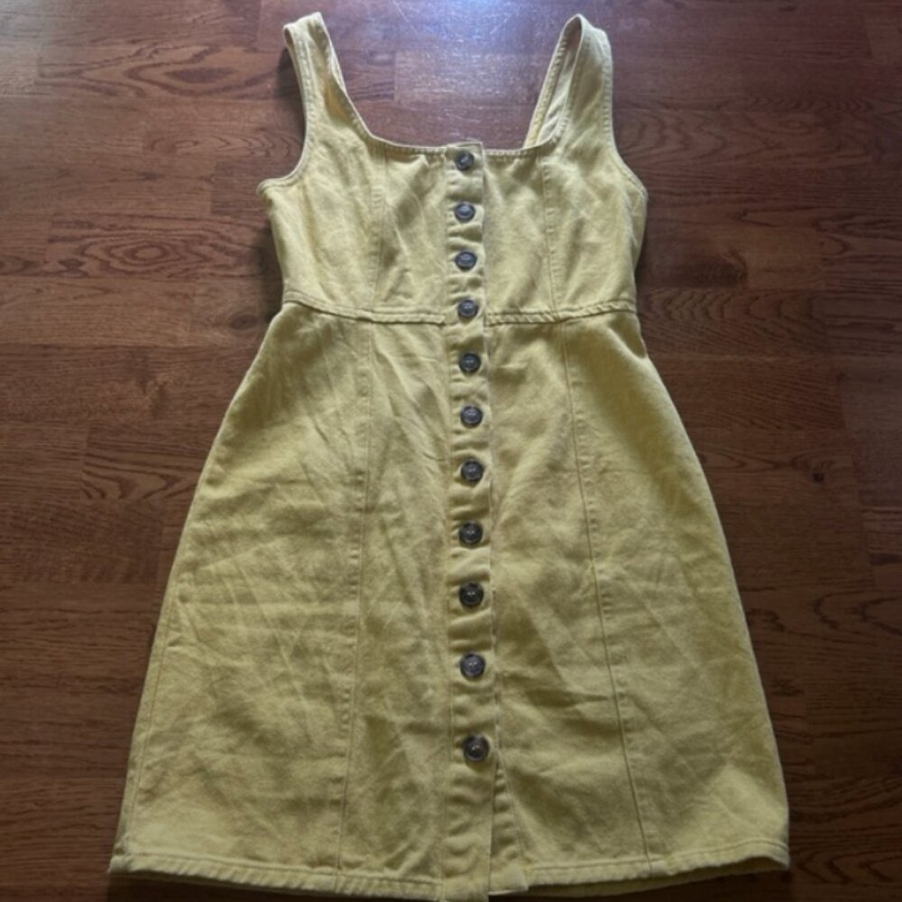 Tilly's Chloe & Katie Denim Pinafore XS Dress Yellow Button Front Mini Mustard